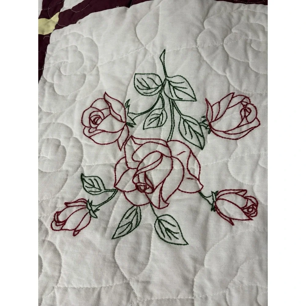 Vintage Purple Pink Yellow Floral Pattern  Embroidered Homemade Quilt 100